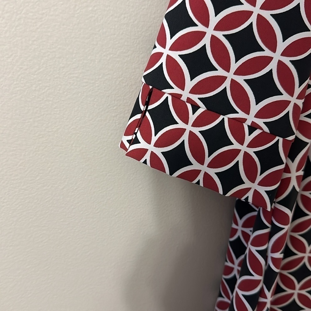 Katherine Way V-Neck Printed Dress Large Maroon & Navy Preppy Resortwear Travel - Picture 5 of 9